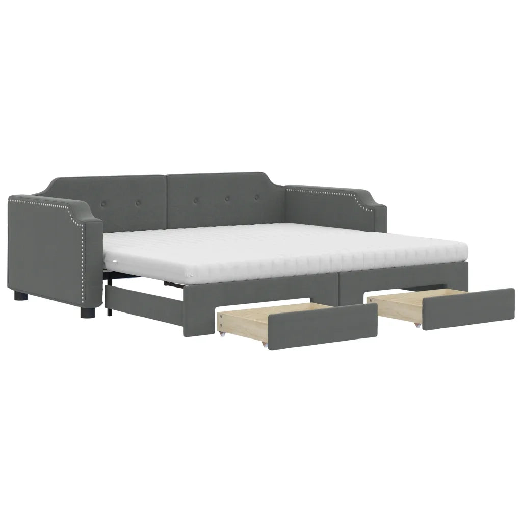 Divano Letto Estraibile Cassetti Grigio Scuro 90x190cm Tessuto 3197699