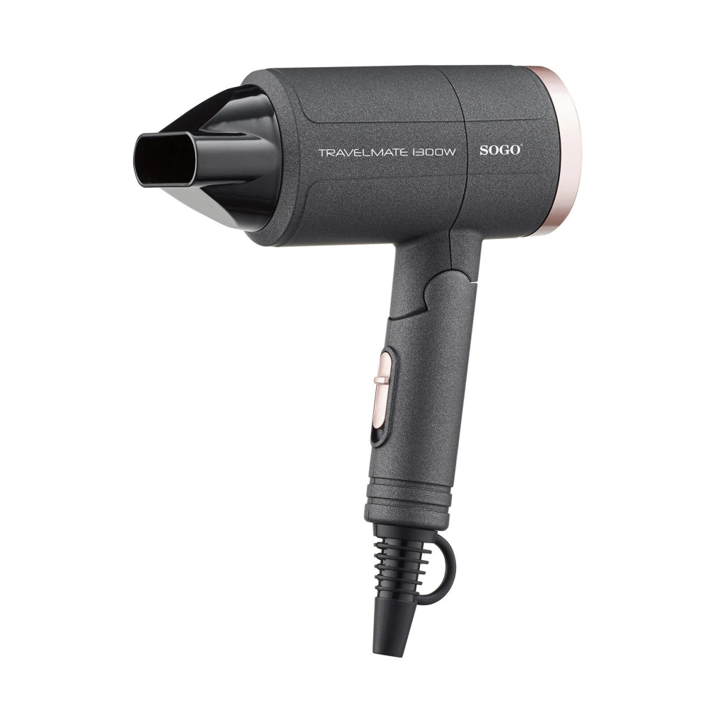 Asciugacapelli da viaggio pieghevole 1300W, 2 velocità 2 temperature, cavo lungo 1.8m con concentratore - SOGO