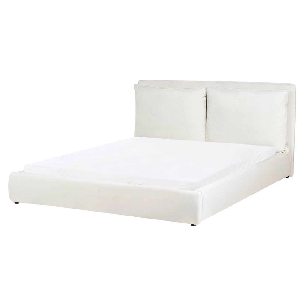 Letto matrimoniale velluto bianco sporco 160 x 200 cm testata imbottita