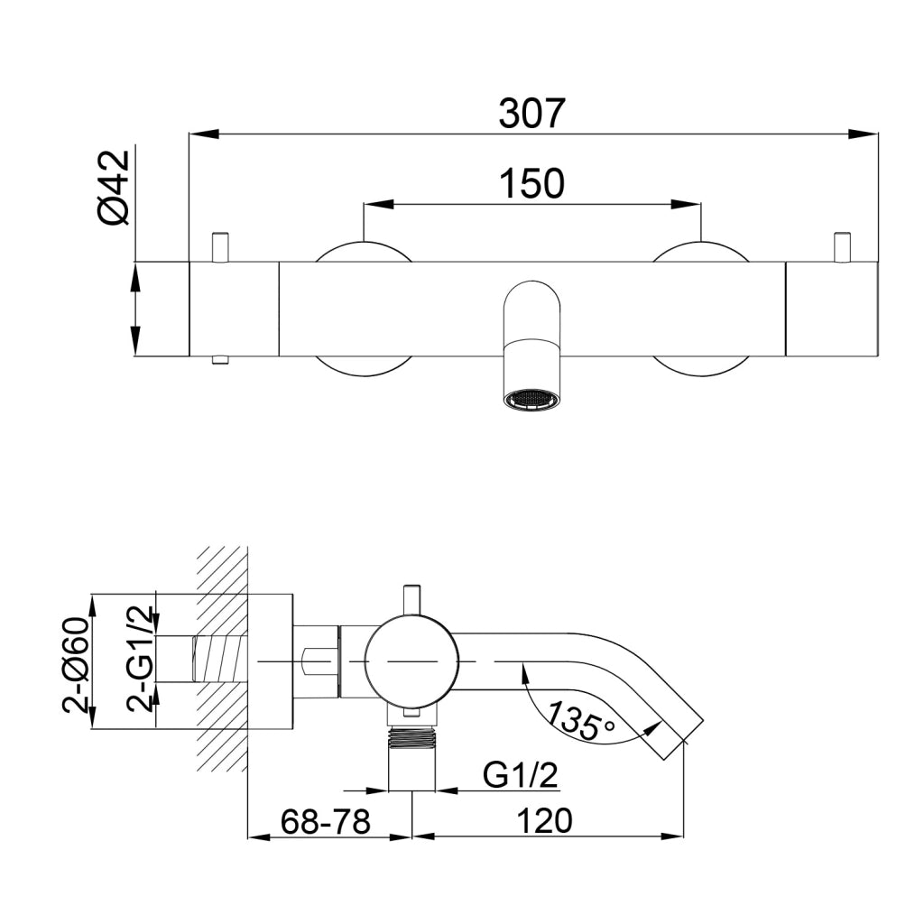 SINED Miscelatore da parete per vasca e doccia in acciaio inox 316L con finitura PVD oro rosa resistente alla corrosione per uso interno ed esterno modello LEVANTE