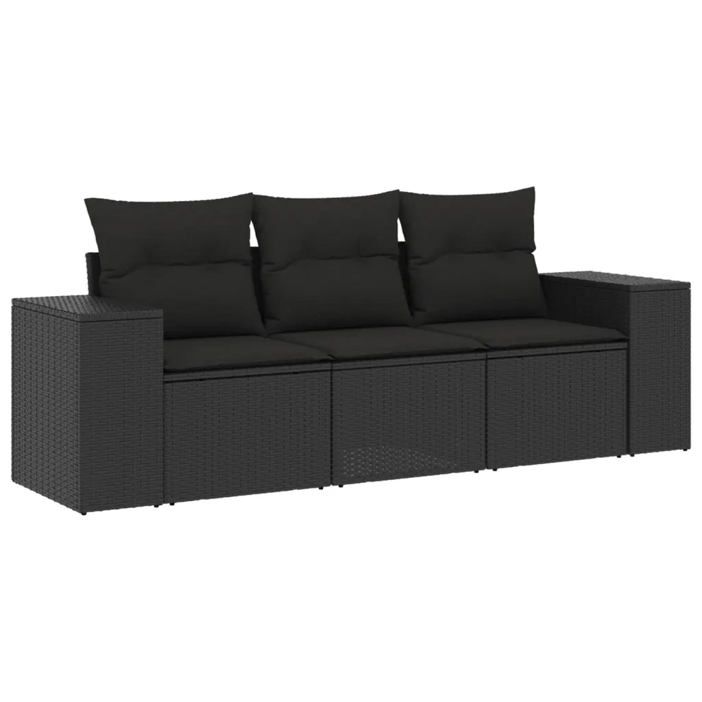 Set Divani da Giardino 3 pz | Set Salotto da Giardino con Cuscini in Polyrattan Nero