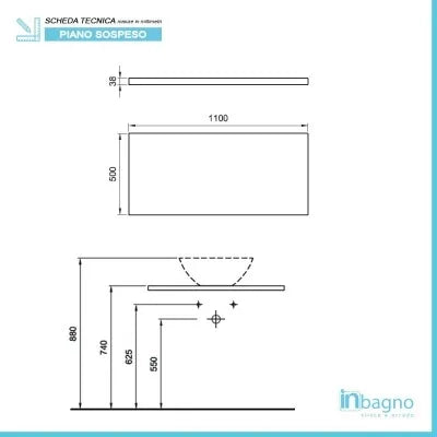 Mensolone bagno 110 cm grigio chiaro per lavabo da appoggio Master