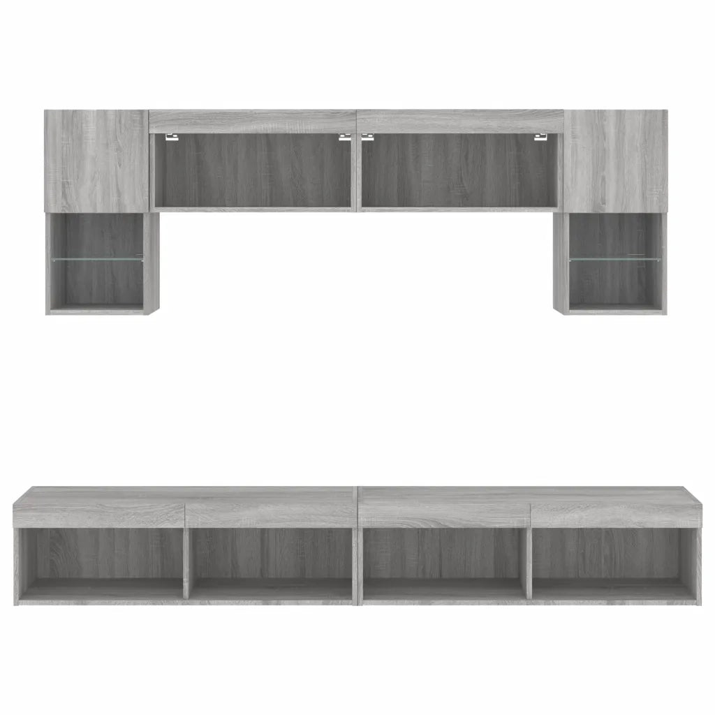 vidaXL Mobili TV a Muro con LED 6pz Grigio Sonoma Legno Multistrato