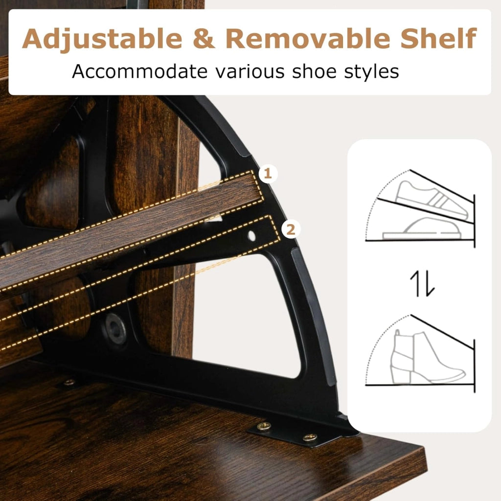 Scarpiera Salvaspazio Slim a 4 Livelli, Portascarpe in Legno con 2 Ante a Ribalta, 1 Ripiano Aperto, Doppia Profondita, Mobile Porta Scarpe Moderna, 60 x 24 x 102 cm (Marrone)