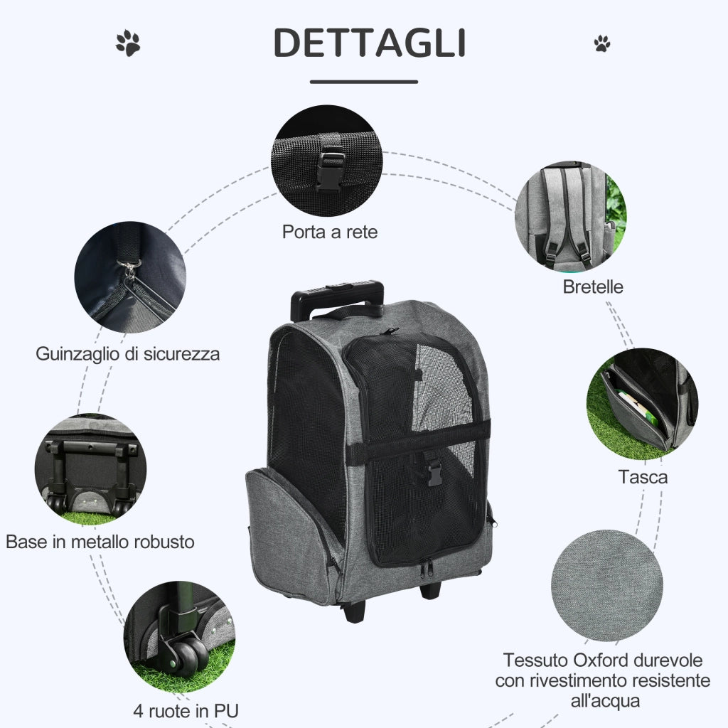 Trasportino Zaino 2 in 1 per Cani e Gatti ¨C Zephmum ¨C Grigio 42x25x55cm