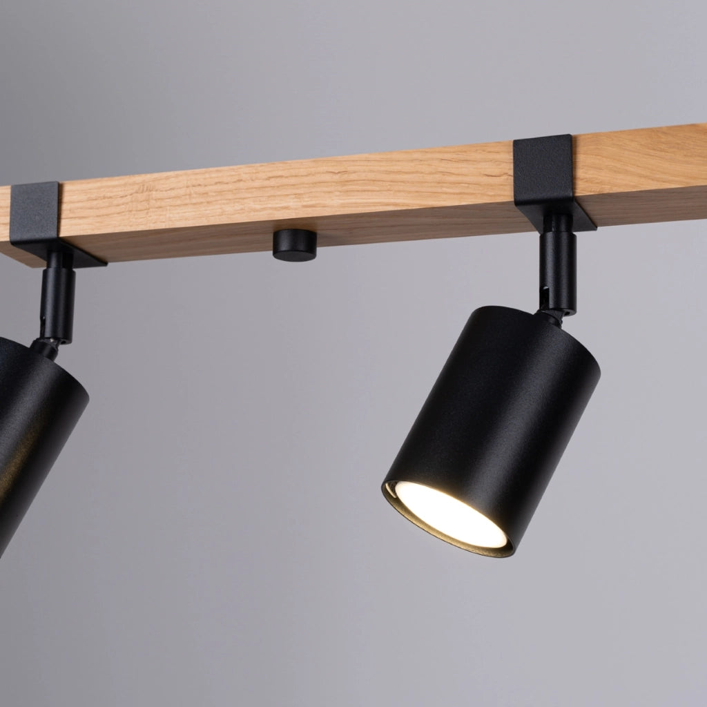 Spot plafoniera NORDAL 4 luci nero/legno GU10 Pure Lume