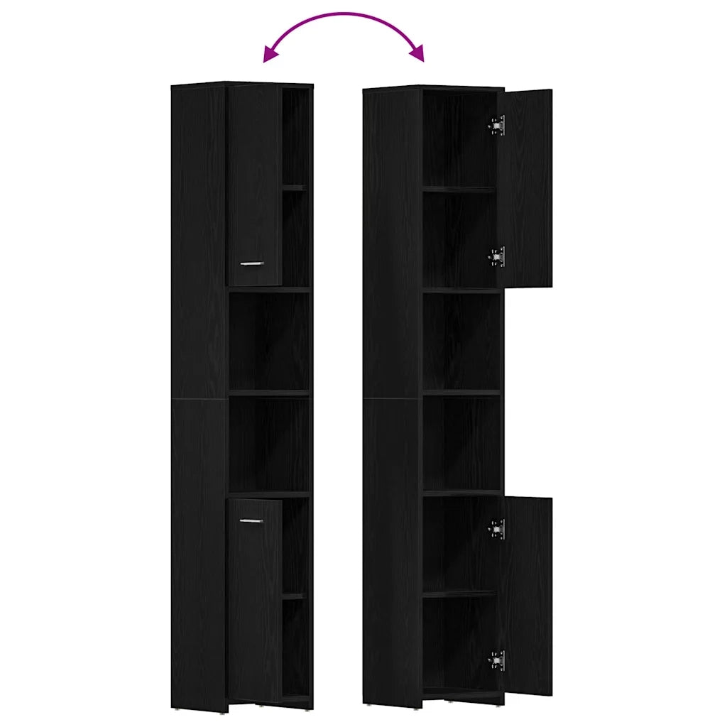 vidaXL Mobile da Bagno Rovere Nero 30x30x183,5 cm in Truciolato