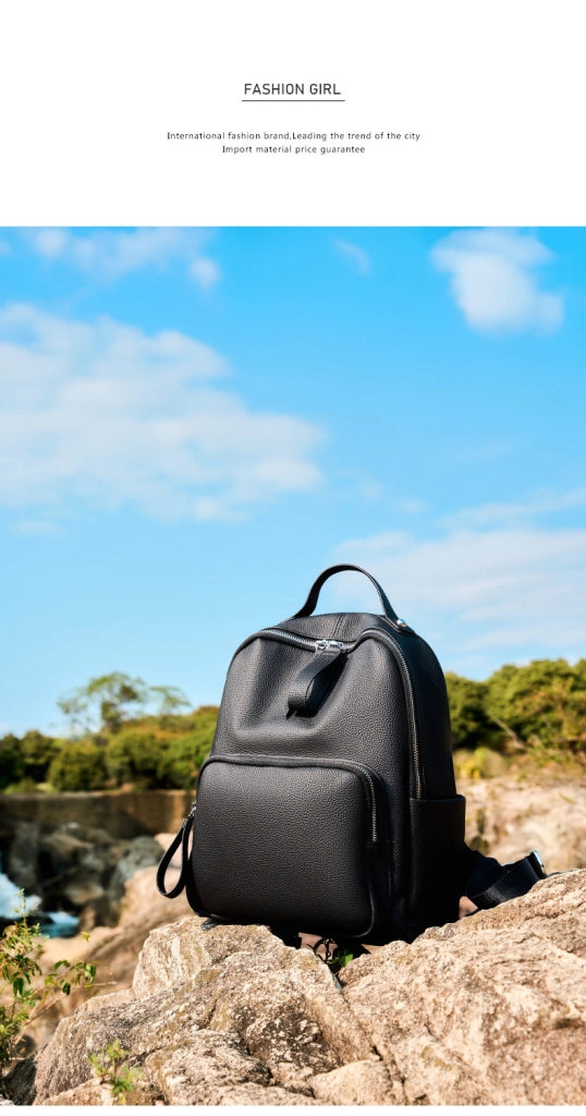 Zaino in vera pelle, borsa casual per la scuola, borsa da viaggio, nero