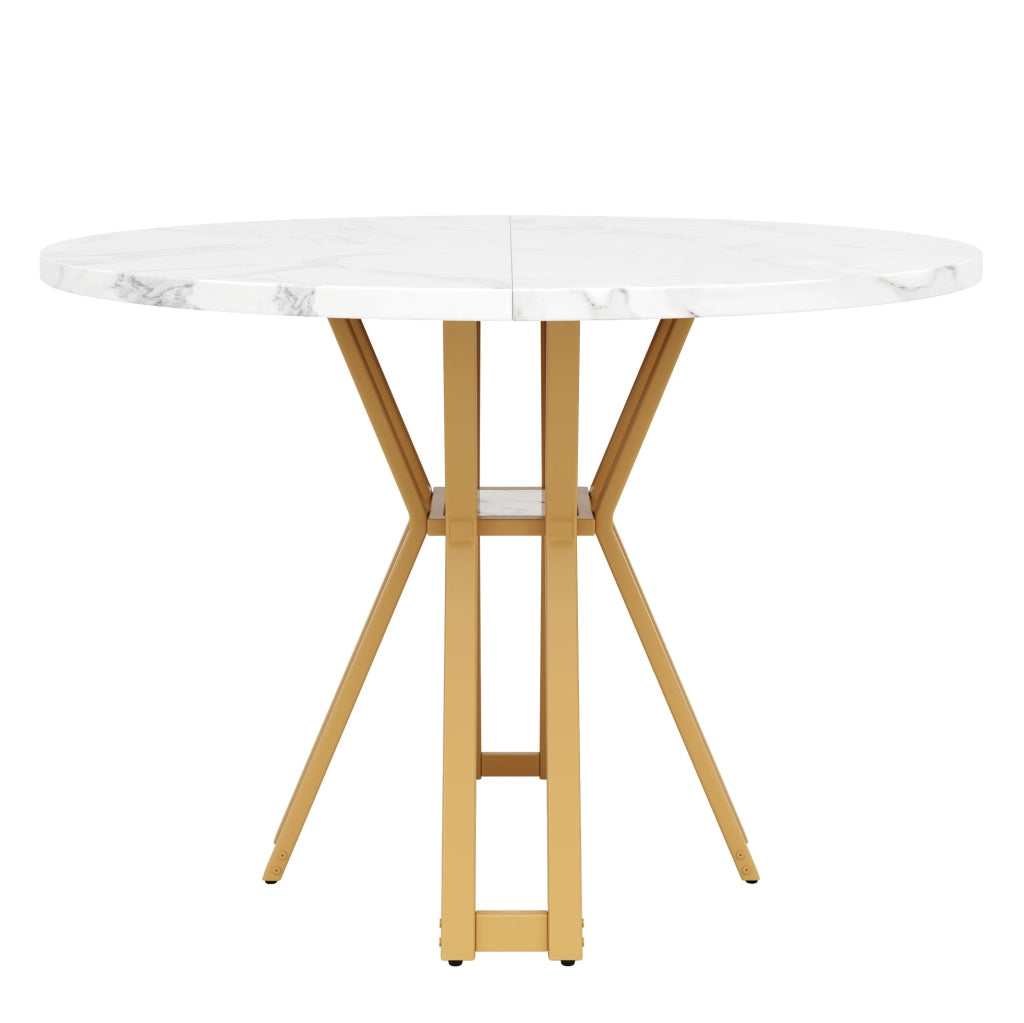 Tavolo da pranzo 100x100x76 cm con piano in MDF effetto marmo e gambe in metallo oro