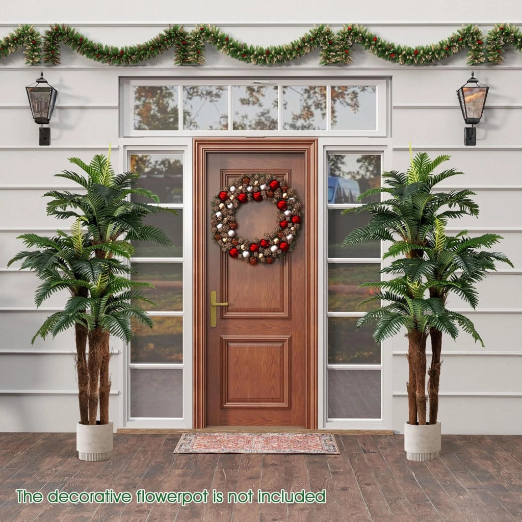 Set di 2 Palme Artificiali Altezza 1,9 m, Pianta Tropicale Artificiale con 45 + 3 Foglie Regolabili, 3 Tronchi & Vaso da Fiori, Falsa Pianta Interna Decorativa per Soggiorno, Ufficio