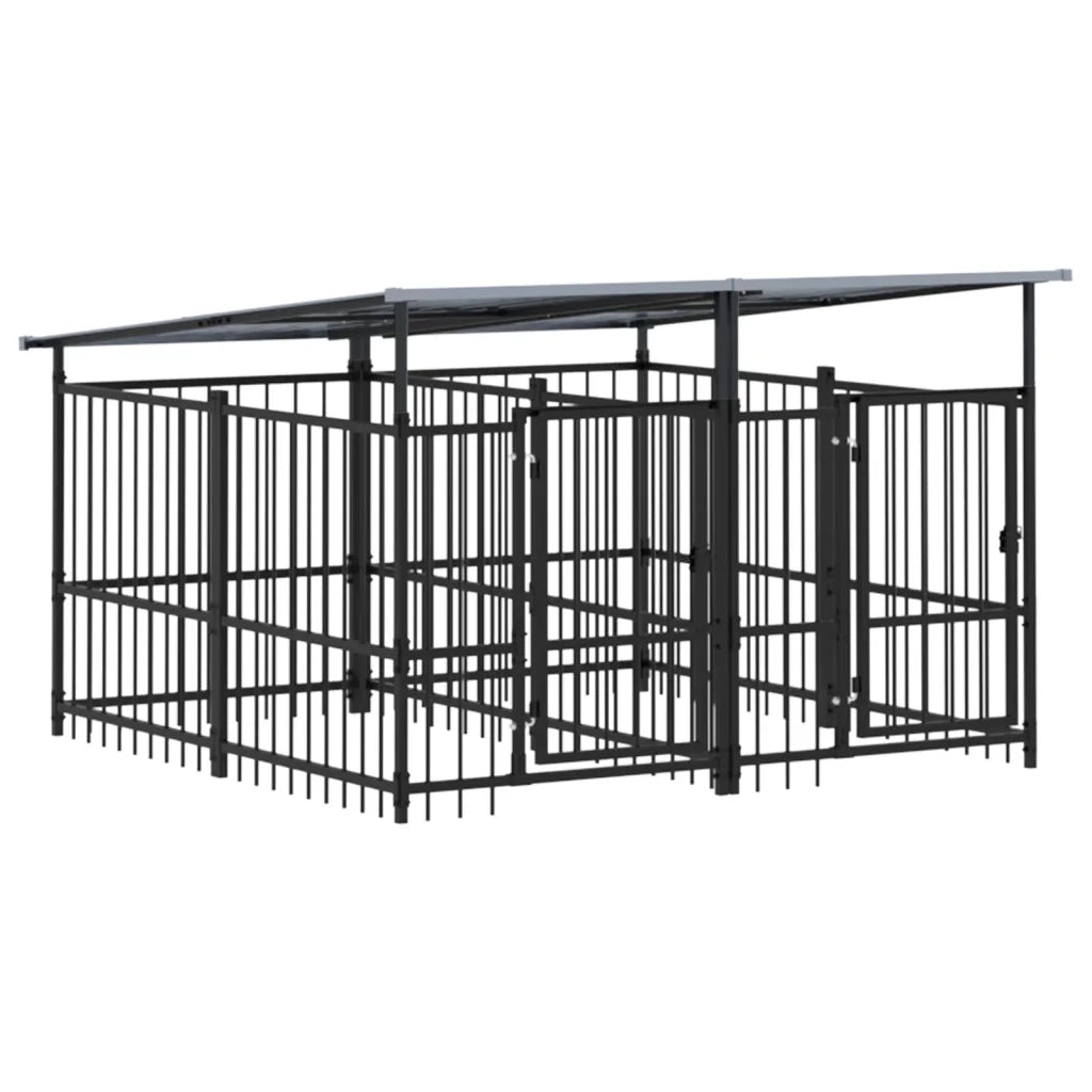 Gabbia per Cani da Esterno con Tetto in Acciaio 3,75 mÂ² cod mxl 44261
