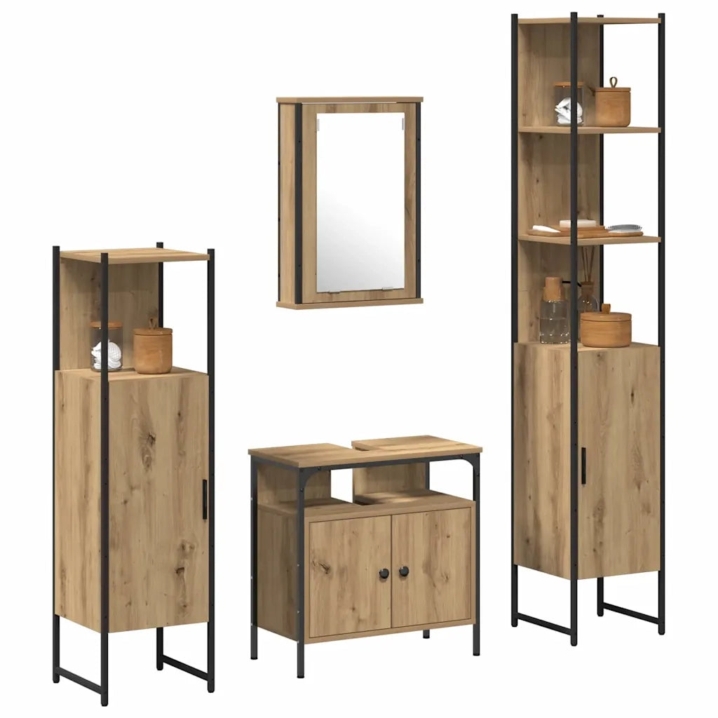 Set di mobili per il bagno con porta 4 pcs rovere artigianale 3334426