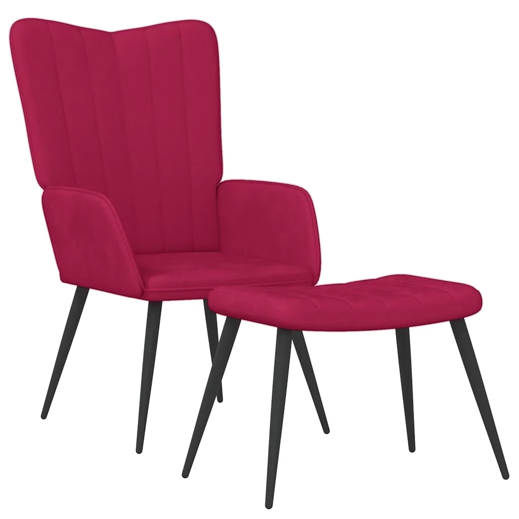 Divano Sedia-Poltrona Relax con Sgabello Rosso Vino in Velluto