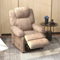Poltrona Relax Reclinabile Manuale in Tessuto con Poggiapiedi Estraibile e Tasca Laterale, Beige