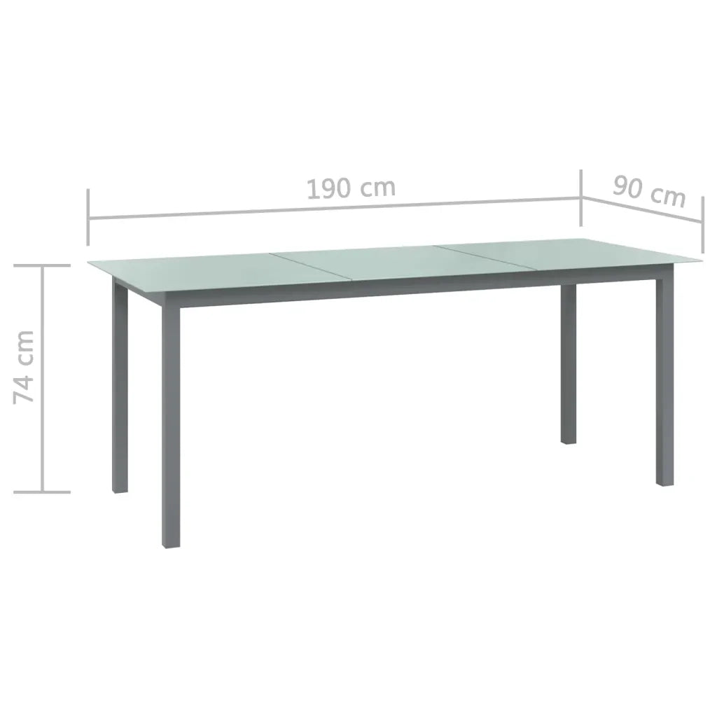 Tavolo da Giardino Grigio Chiaro 190x90x74cm Alluminio e Vetro 312205