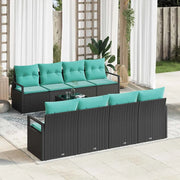 Set di divani con cuscino 7 pcs Nero e azzurro polyrattan