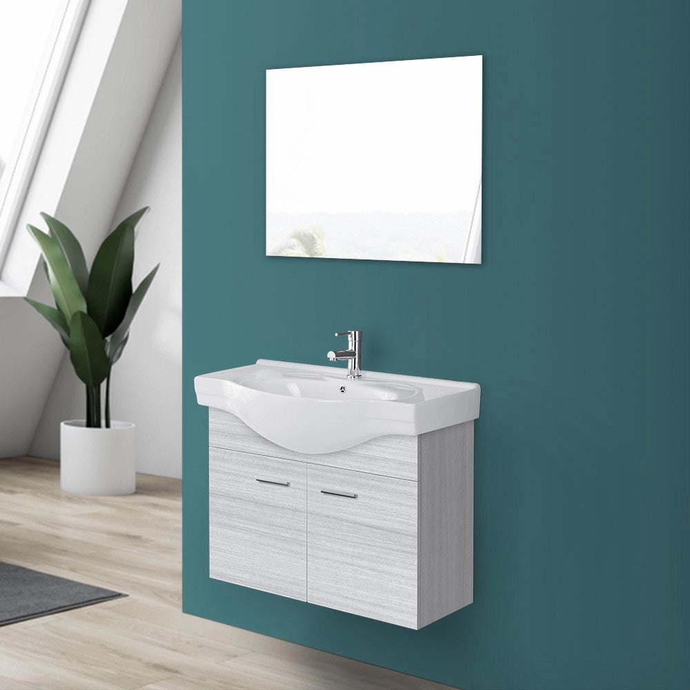 Mobile bagno sospeso 80 cm grigio completo di lavabo e specchio Desya