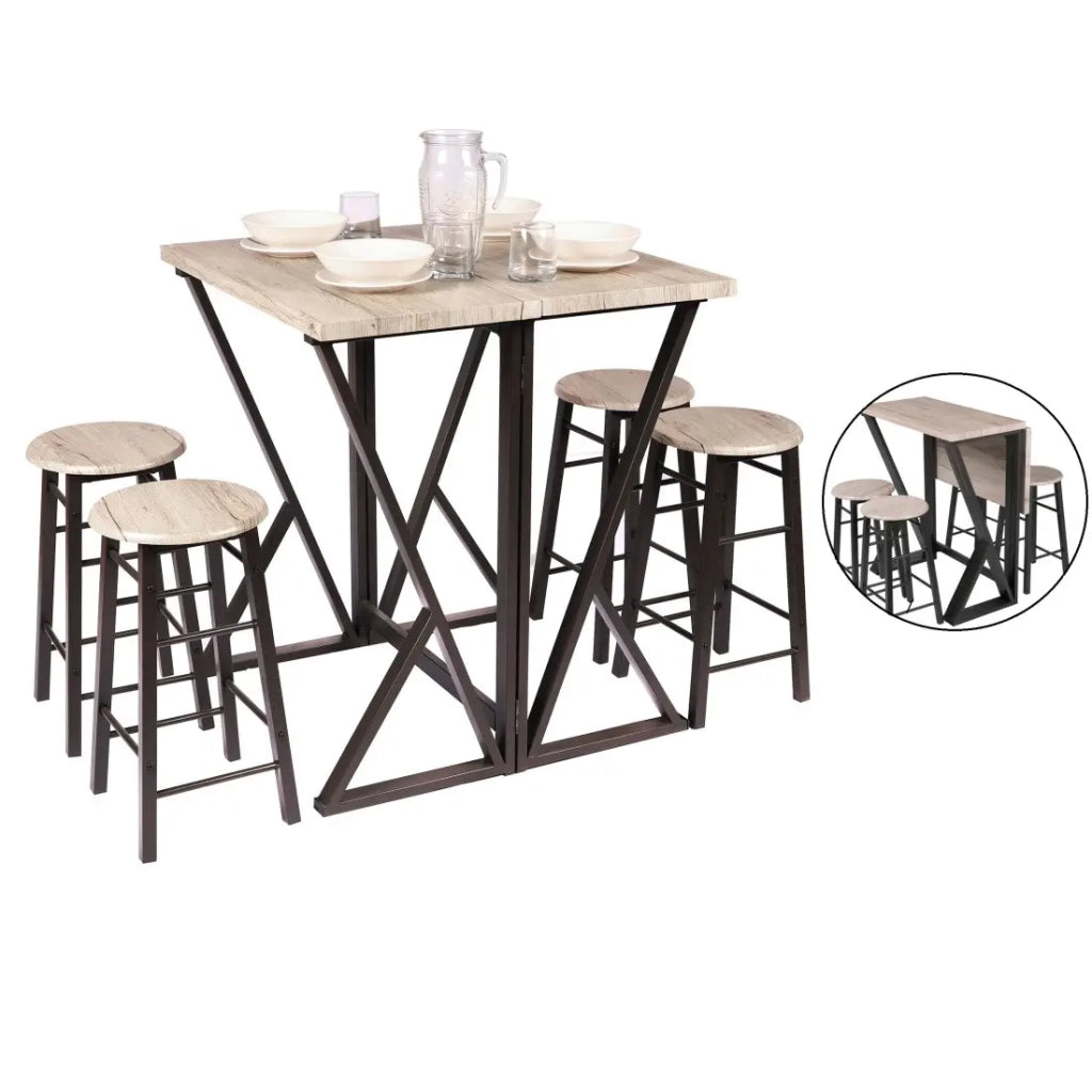 Set da bar pieghevole con 4 sgabelli collezione DARYL - Dimensioni 100x60x89 cm, ideale per piccoli spazi