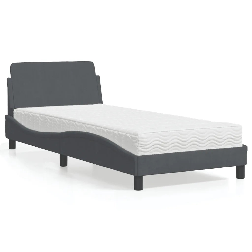 Letto con Materasso-Struttura Letto con Materasso Dover Grigio Scuro 90x200 cm in Velluto