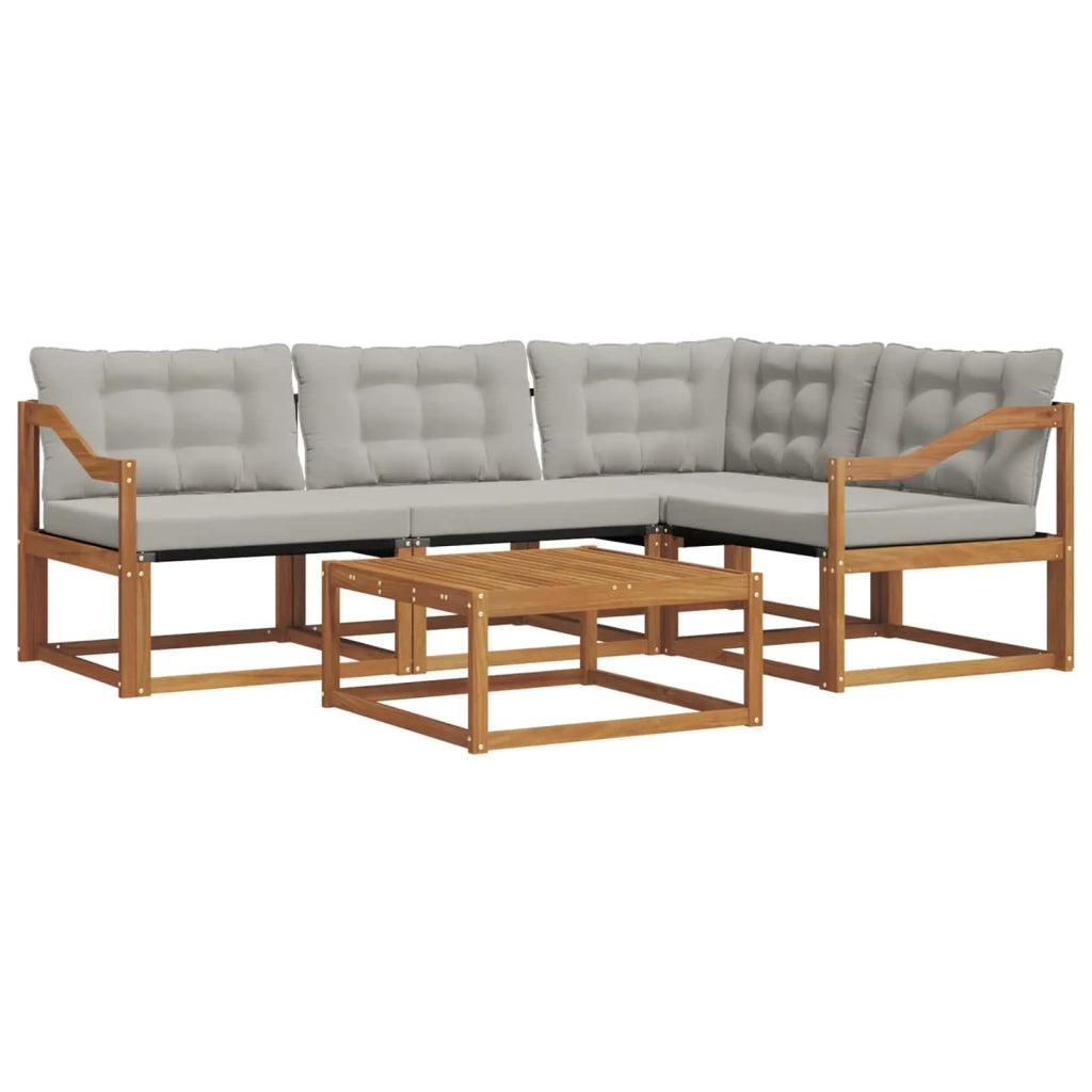Set di divani da esterno 5 pcs Grigio Naturale e Chiaro