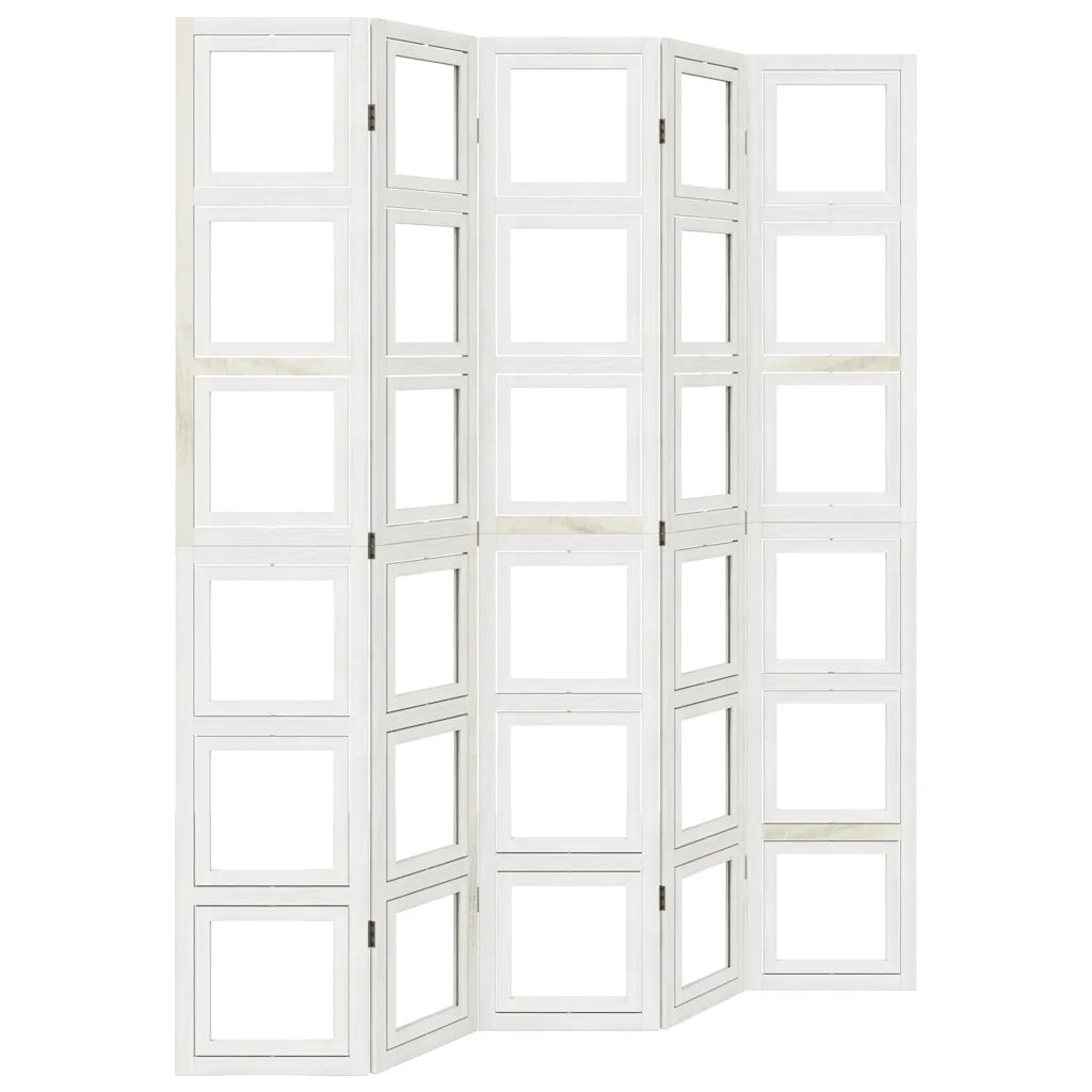 Divisorio Ambienti 5Pannelli Bianco Legno Massello di Paulownia 358696