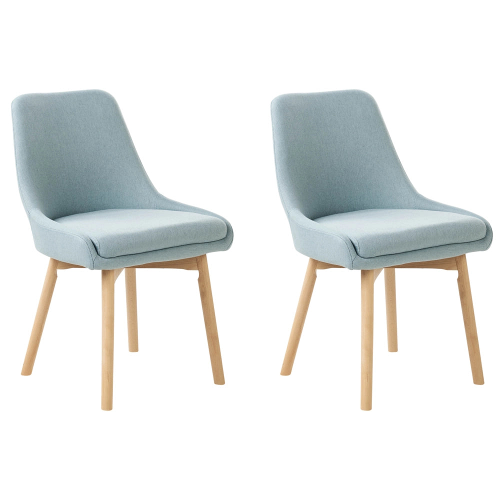 Set di 2 Sedie da Pranzo Gambe in Legno e Tessuto azzurro Sedile spesso imbottito