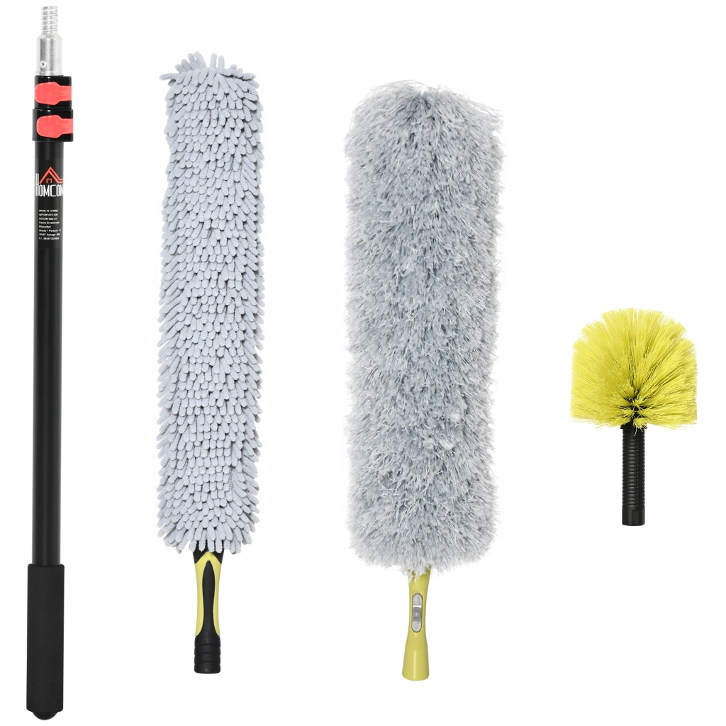 Kit per Pulizia della Casa con Asta di Prolunga,Spolverino per Ragnatele,Spolverino in Microfibra e Spolverino per Ventilatore a Soffitto,Giallo e Grigio