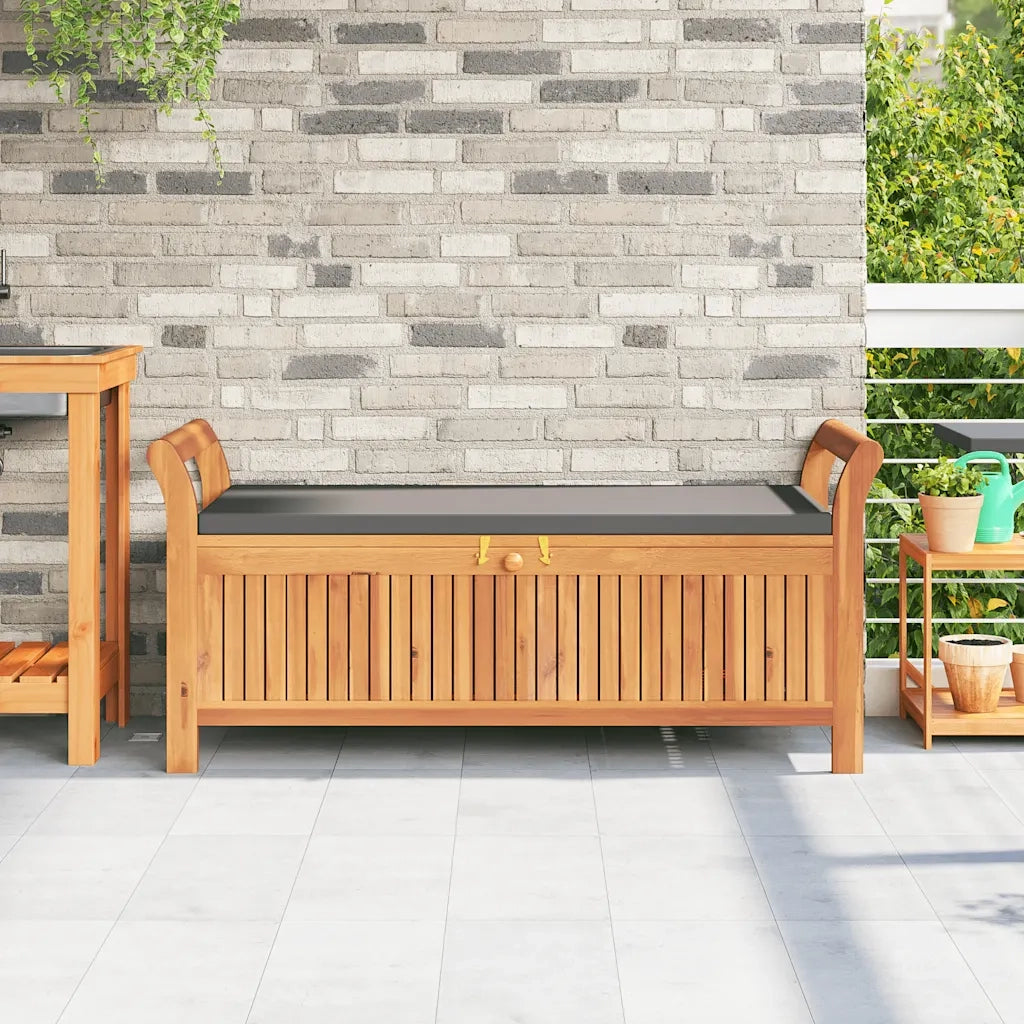 Panchina Portaoggetti Giardino | Panca da Giardino Cuscino 126cm Legno Massello Acacia