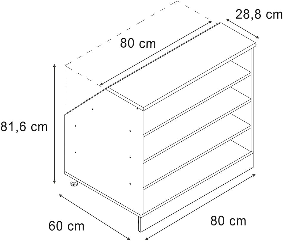 Armadio per tetto spiovente Rion, Antracite, 80 x 81.8 cm con 4 scomparti, carcassa 60 cm profondità, adatto per il salvaspazio sotto tetti spioventi
