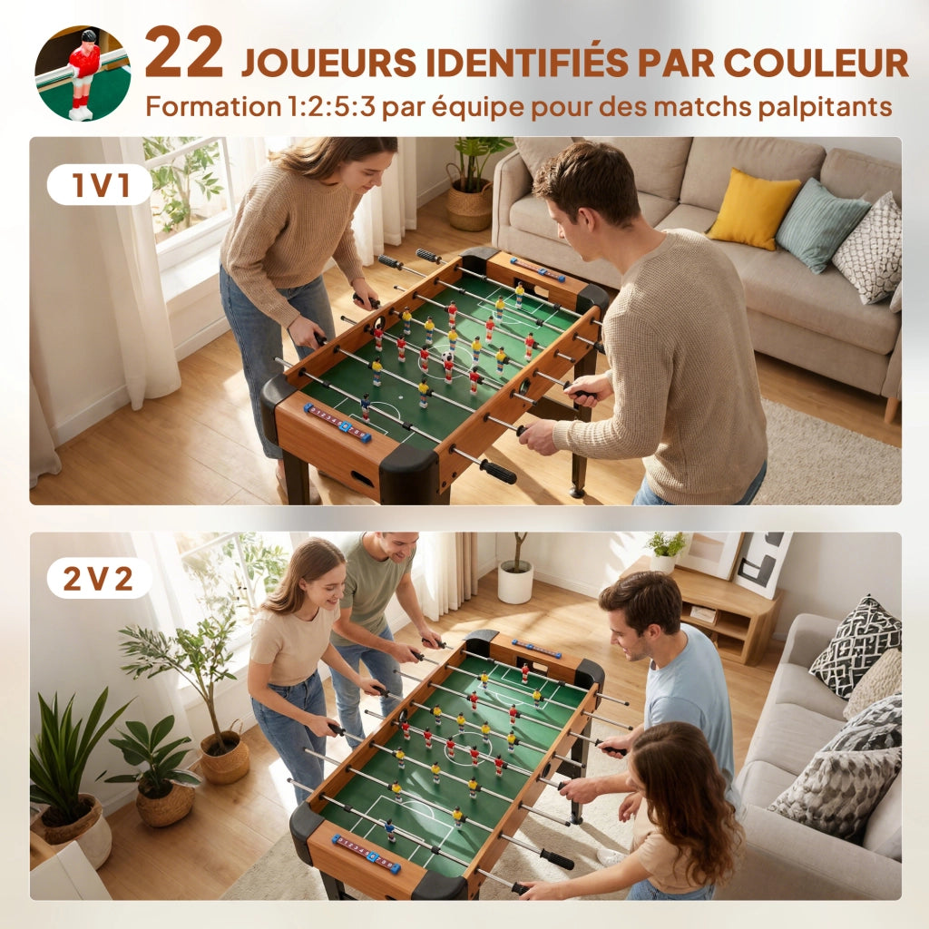 Calcio balilla 92 cm ¨C zephmum ¨C 22 giocatori, 2 palline, contatori manuali, marrone
