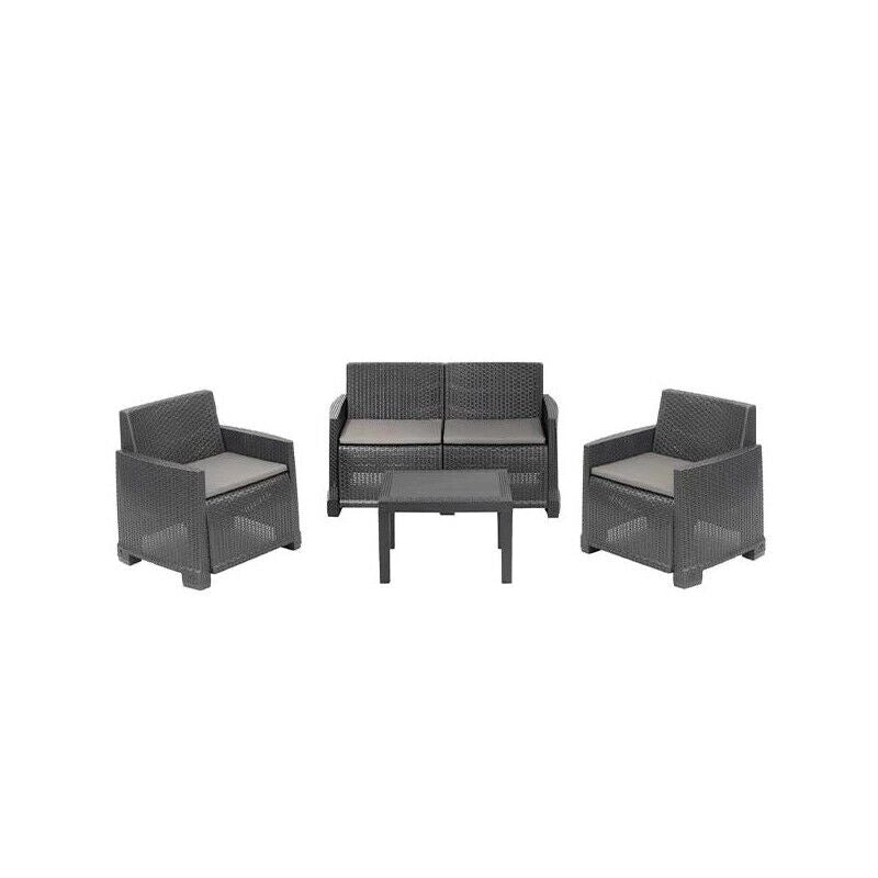 MAURY'S SET DA GIARDINO ISEO CON EFFETTO RATTAN CON CUSCINI IN COLORE ANTRACITE