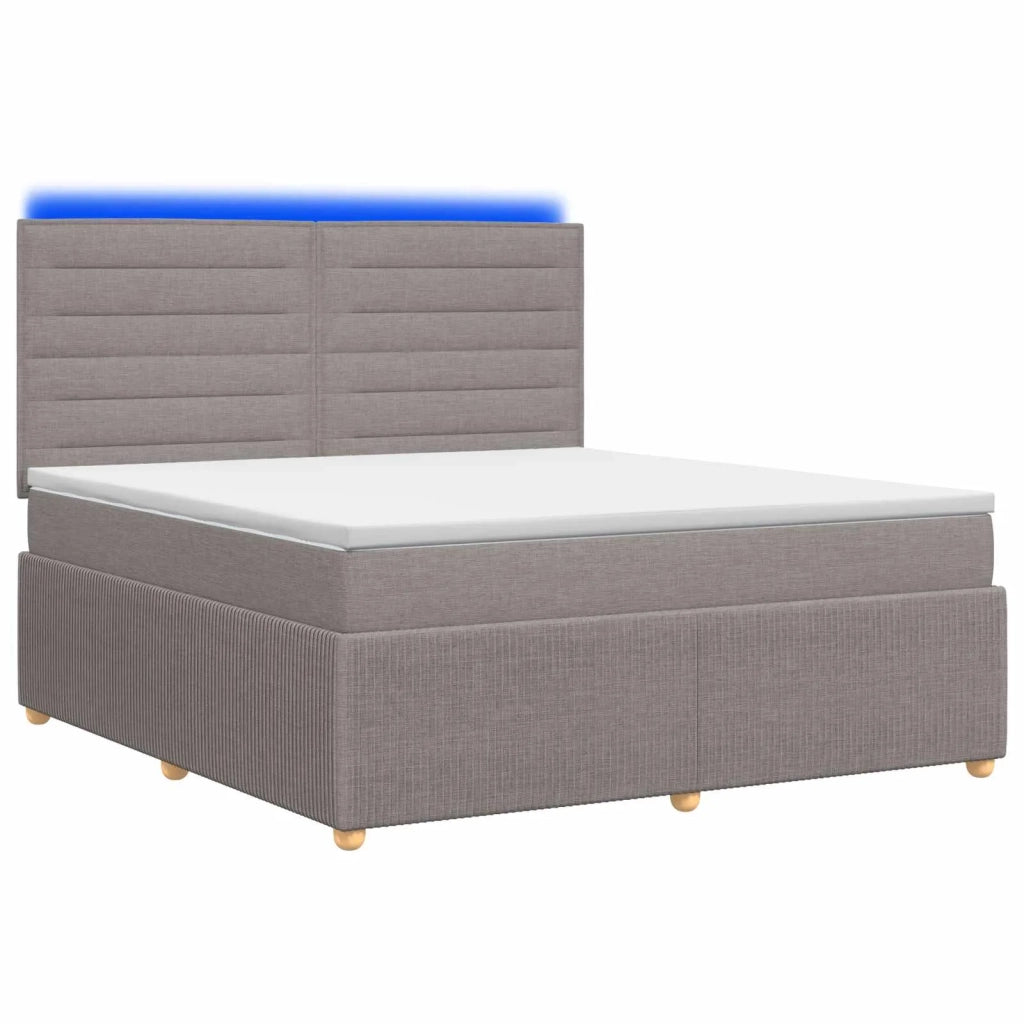 Letto Box Spring LED con Materasso Tortora 160 x 200 cm Tessuto 3455892