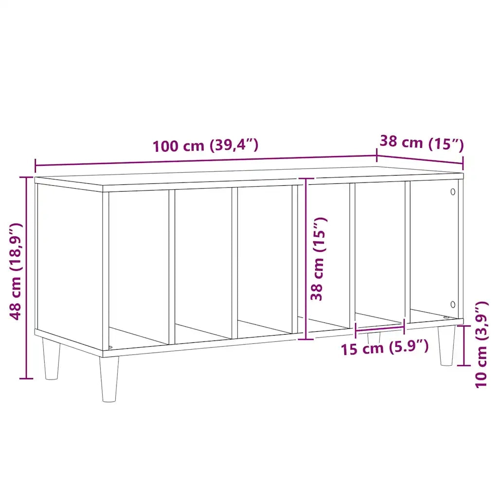Mobile porta vinili Rovere Nero 100 x 38 x 48 cm CFW4051548