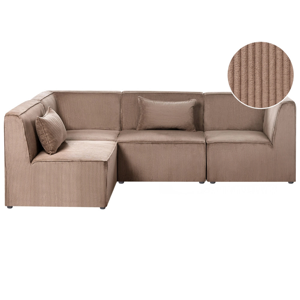 Divano modulare lato sinistro 4 posti in Velluto a coste beige sabbia design moderno soggiorno