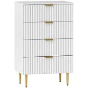 Cassettiera 4 Cassetti Moderna con Maniglie Dorate, 60x40x96 cm, Bianco