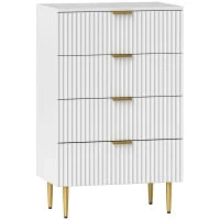 Cassettiera 4 Cassetti Moderna con Maniglie Dorate, 60x40x96 cm, Bianco