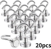 Magneetti con ganci extra resistenti - 10 kg - magneti neodimio con ganci - 20 pezzi - ganci magnetici - adesivi magnetici per pareti - magneti fissi - per porte in acciaio - frigoriferi - cucine - appendiabiti - ufficio - magneetti con ganci - zinco