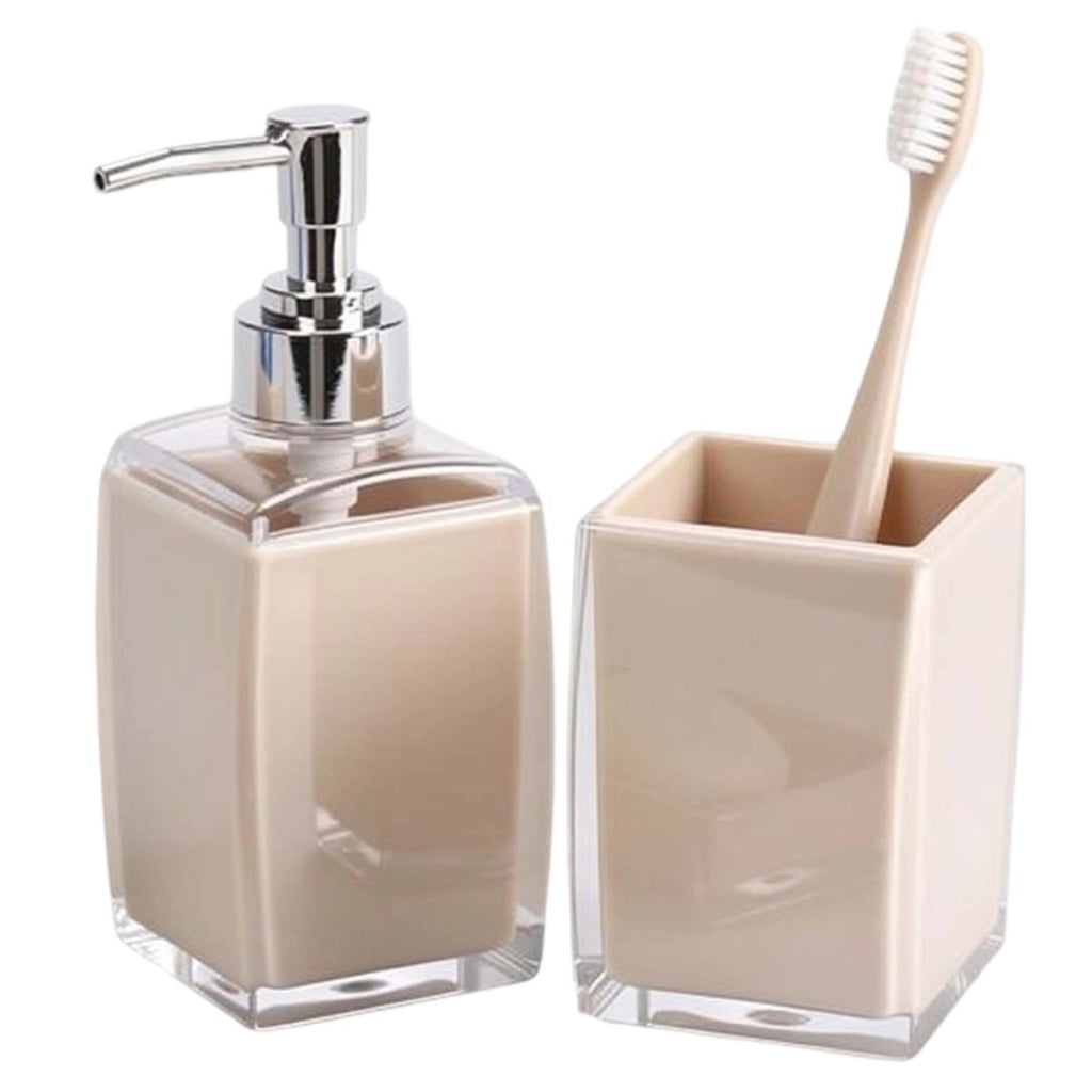 Set accessori Bagno 4 pezzi Dispenser di sapone, bicchiere e portasapone Beige Avizar