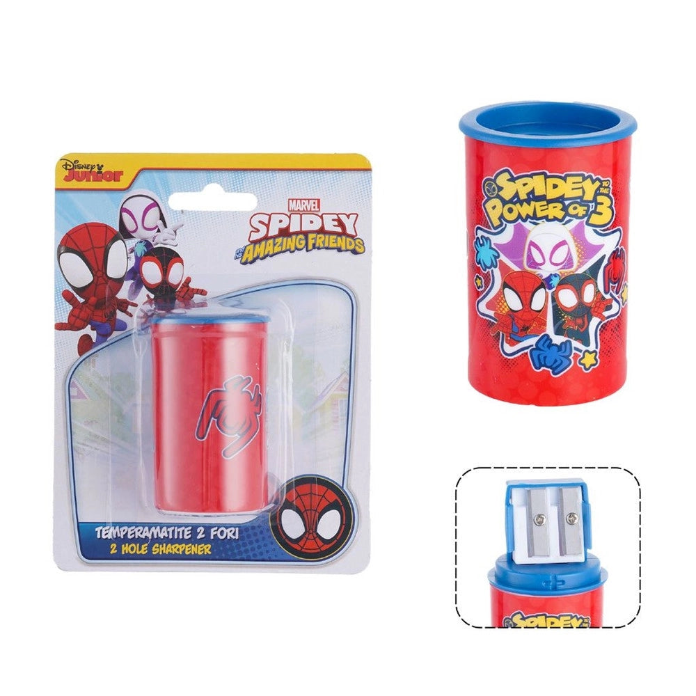 Trade Shop - Temperamatite Rotondo A 2 Fori Spidey Con Serbatoio Per Scuola Casa Bambini 961235 -