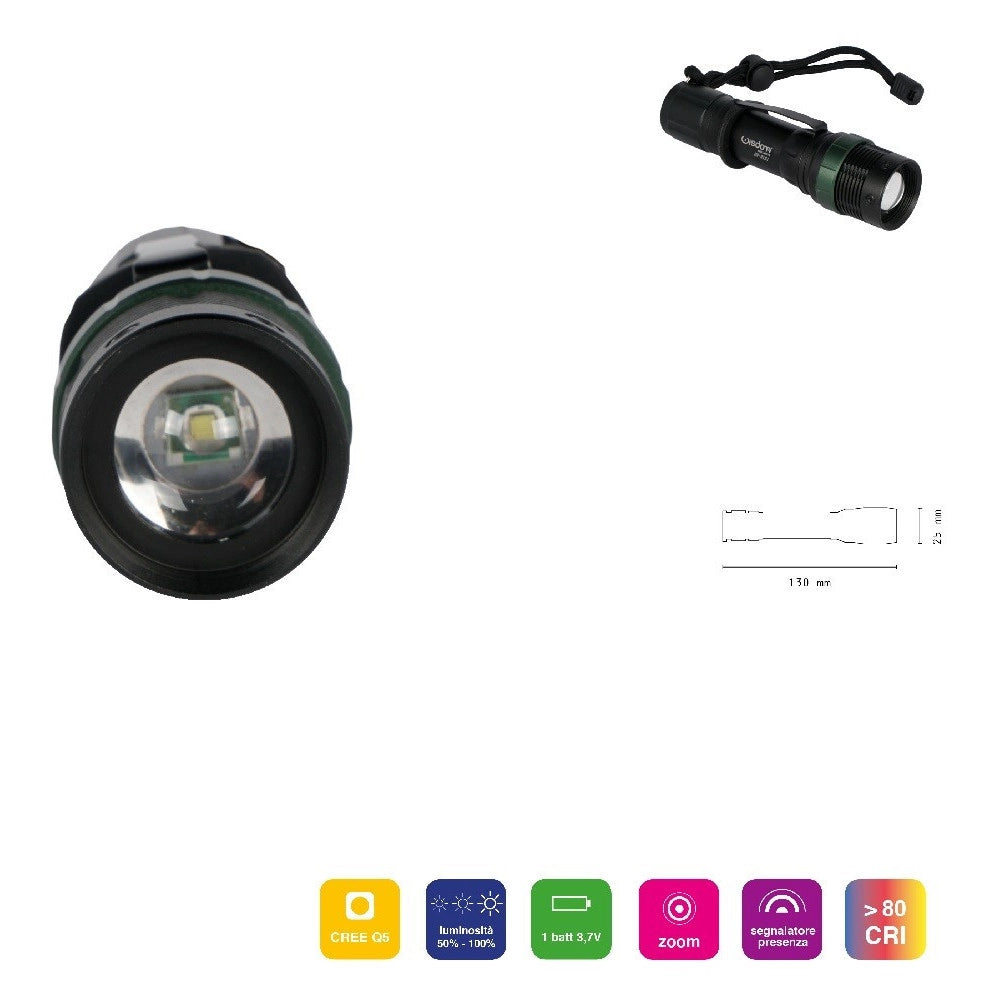 Trade Shop - Torcia Led Cree Q5 Ricaricabile Per Casa Campeggio Escursioni Con Gancio Dt-2121 -