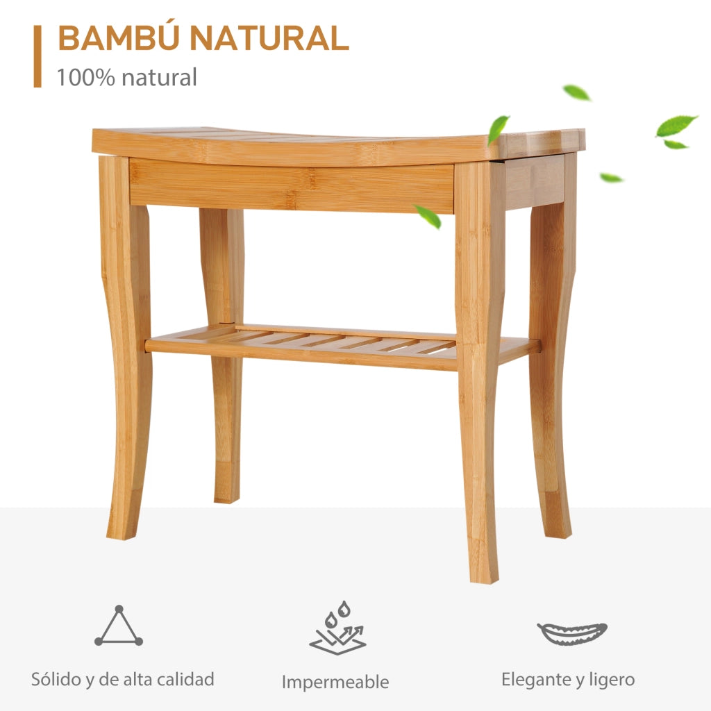 Sgabello da Bagno in Bamb¨´ con Ripiano ¨C Zephmum ¨C 47.5x26x44.5 cm
