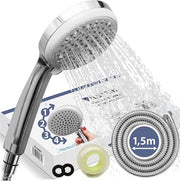 Douchekop con tubo, 4 tipi di tubo, tubo doccia in acciaio inossidabile, douchekop con tubo, tubo doccia con douchekop, dispositivo di sicurezza di rotazione, finitura cromata, 1,5 m