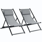 SET 2 SEDIE POLTRONA SDRAIO DA ESTERNI, PIEGHEVOLI E RECLINABILI, IN ALLUMINIO, GRIGIO, 96.5 X 58 X 91.5CM