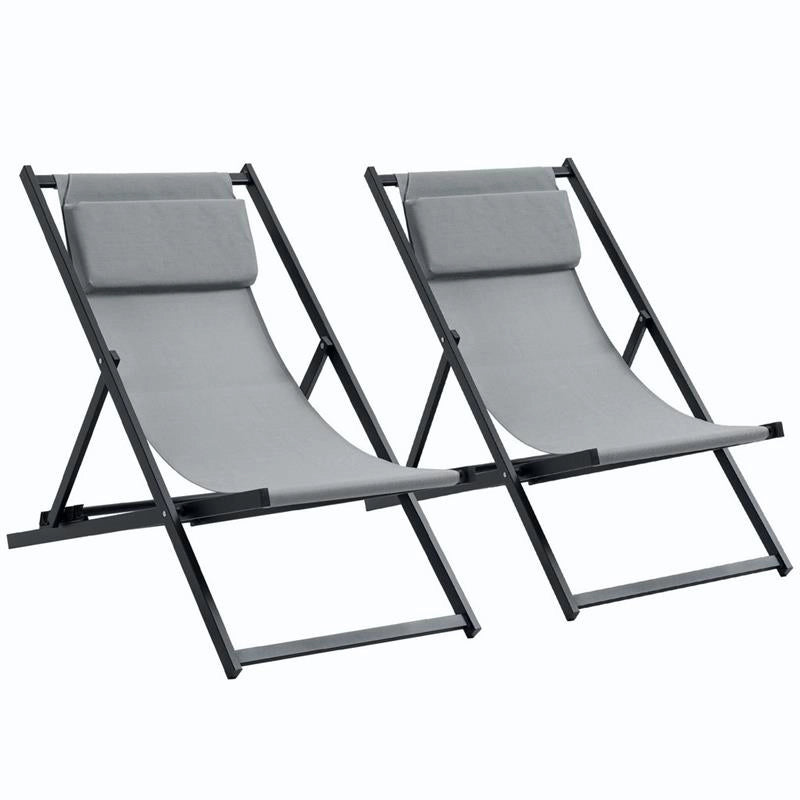 SET 2 SEDIE POLTRONA SDRAIO DA ESTERNI, PIEGHEVOLI E RECLINABILI, IN ALLUMINIO, GRIGIO, 96.5 X 58 X 91.5CM