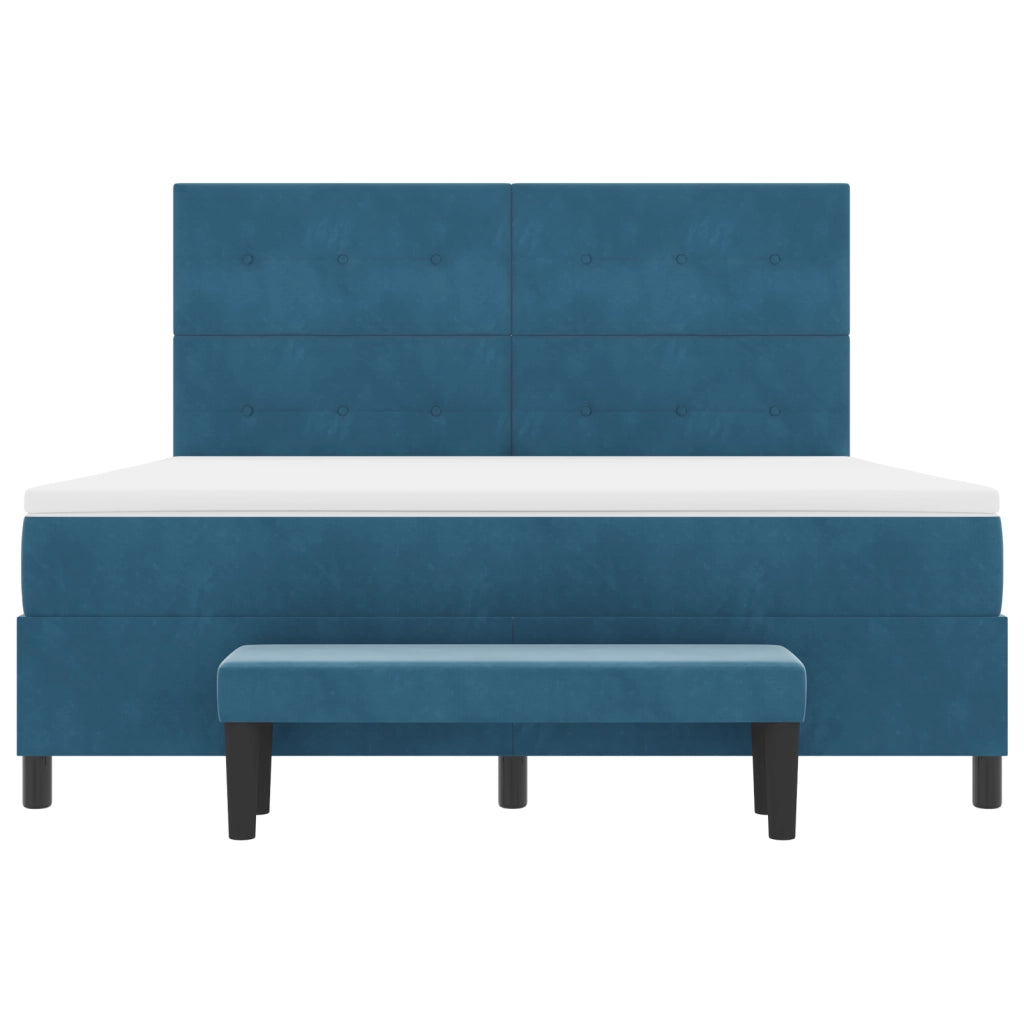 Letto con Molle e Materasso & Panchina Blu Scuro 180x200 cm Velluto