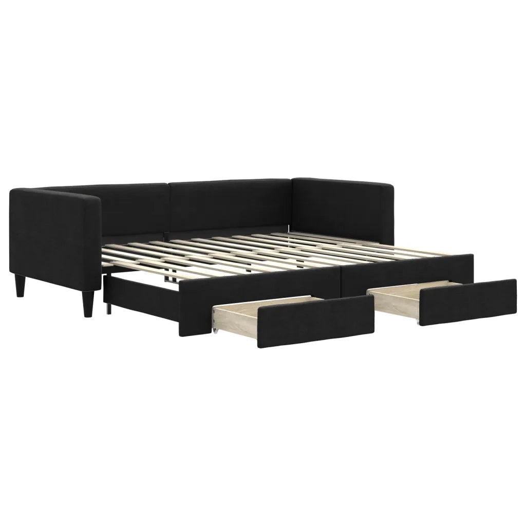 Divano Letto Estraibile con Cassetti-Sofa Letto-Daybed Nero 90x200 cm in Tessuto 953359