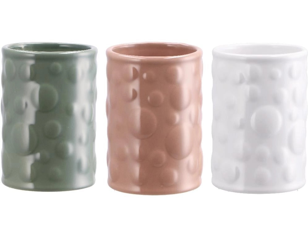 1 Pezzo Bicchiere Portaspazzolini in Ceramica Bolle 3 Colori