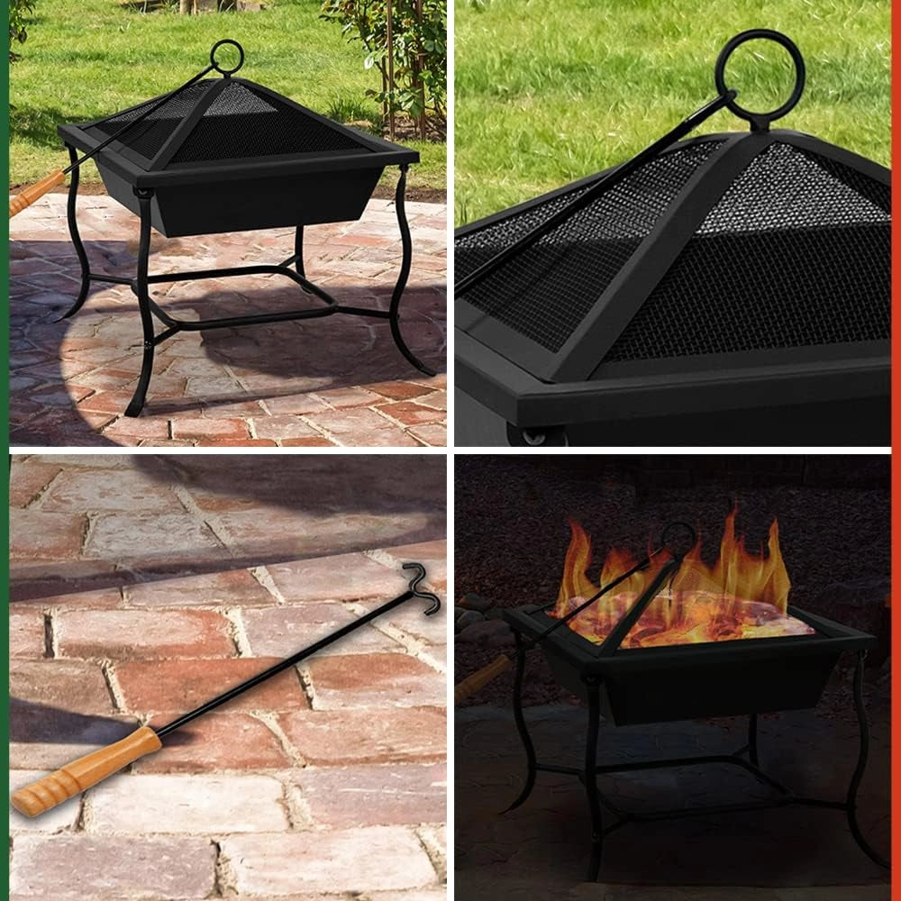 Deuba Braciere da Esterno Quadrato 45x45cm Parascintille Attizzatoio Ciotola da Fuoco Bracieri