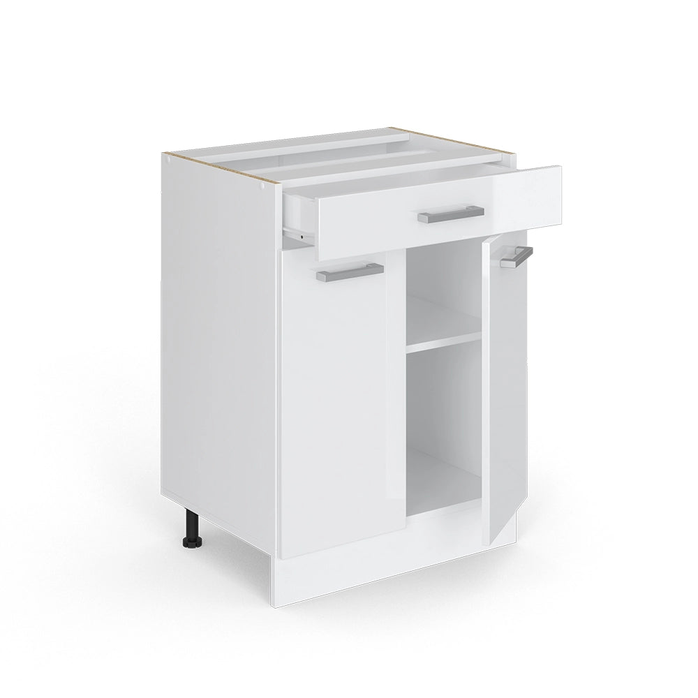 Mobiletto base per cucina R-Line Bianco lucido/Bianco 60 cm con cassetto, senza piano di lavoro Vicco