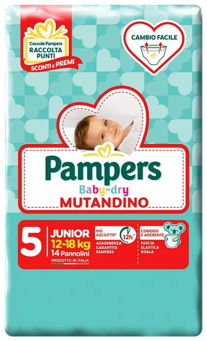 PAMPERS PANNOLINI A MUTADINA BABY DRY TAGLIA 5 14 PZ JUNIOR 12-18 KG